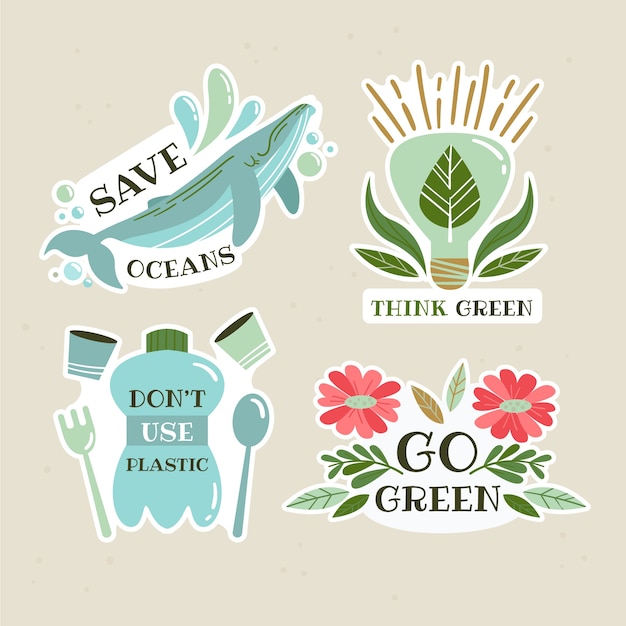 Free Vector hand drawn eco badge pack