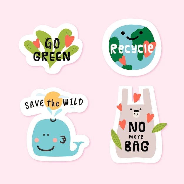 Hand drawn eco badges with green environment