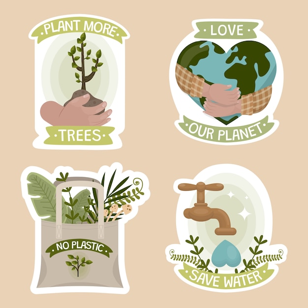 Free Vector hand drawn ecology badge collection