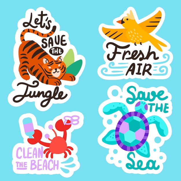 Free Vector hand drawn ecology badges collection