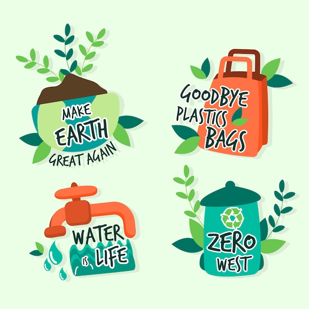 Free Vector hand-drawn ecology badges concept