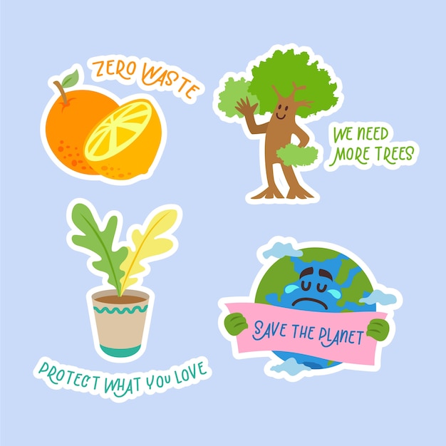 Hand drawn ecology badges set