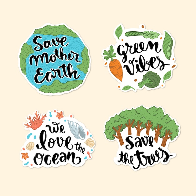 Free Vector hand drawn ecology badges set