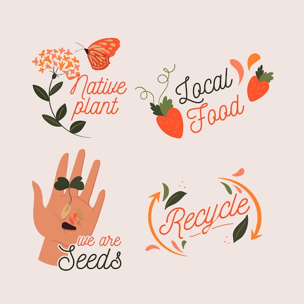 Free Vector hand drawn ecology badges