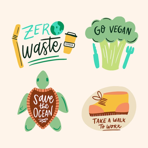 Free Vector hand drawn ecology badges