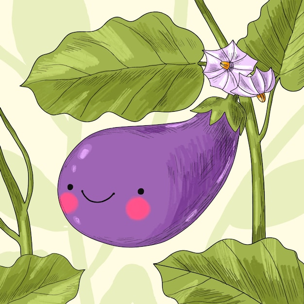 Free Vector hand drawn eggplant cartoon illustration