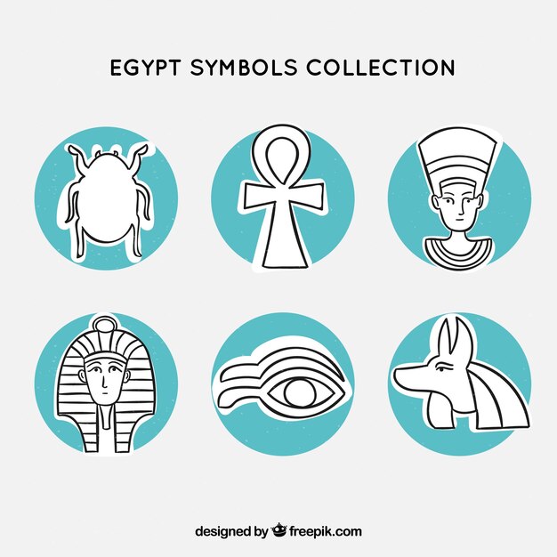 Hand drawn egypt symbols and gods collection