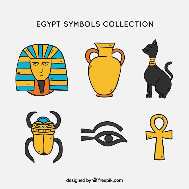 Hand drawn egypt symbols and gods collection