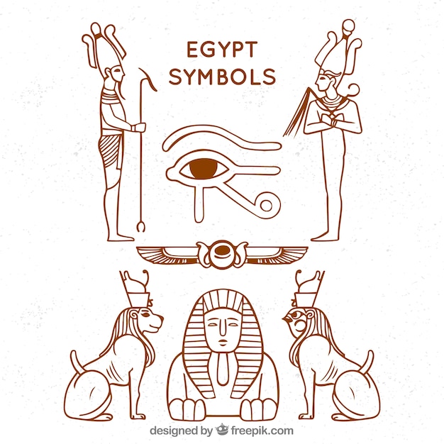 Free Vector hand drawn egypt symbols and gods collection