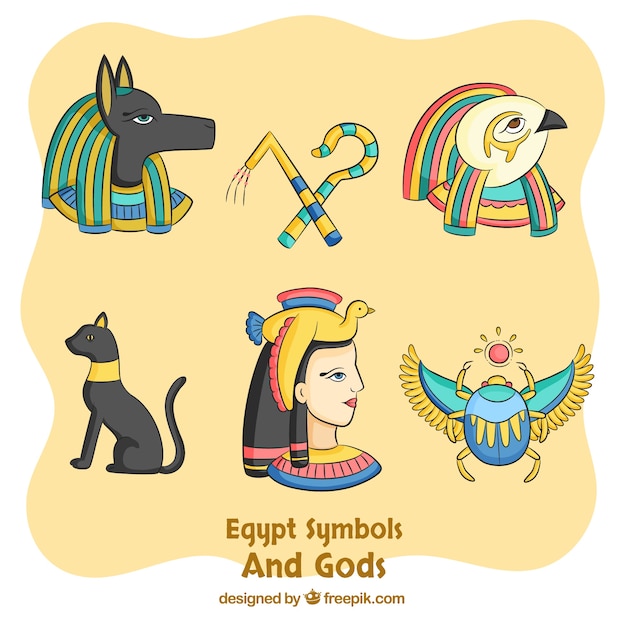 Free Vector hand drawn egypt symbols and gods collection