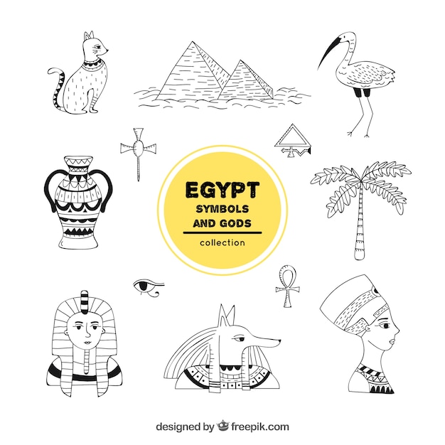 Hand drawn egyptian gods and symbols collection