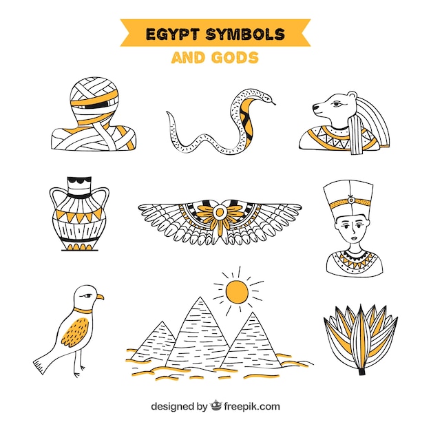 Free vector hand drawn egyptian gods and symbols collection