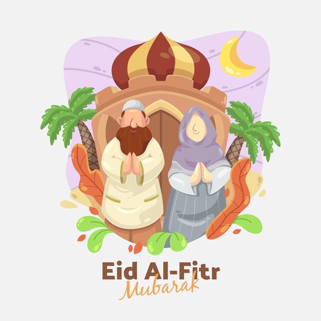 Hand drawn eid al-fitr - eid mubarak illustration