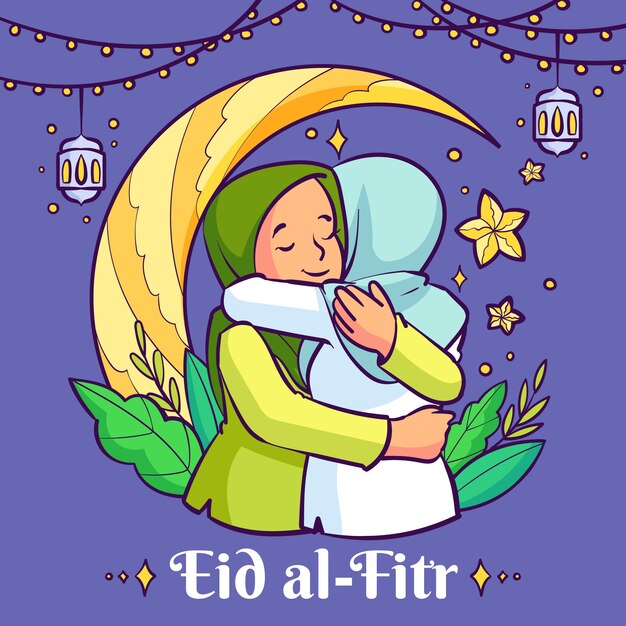 Hand drawn eid al-fitr illustration