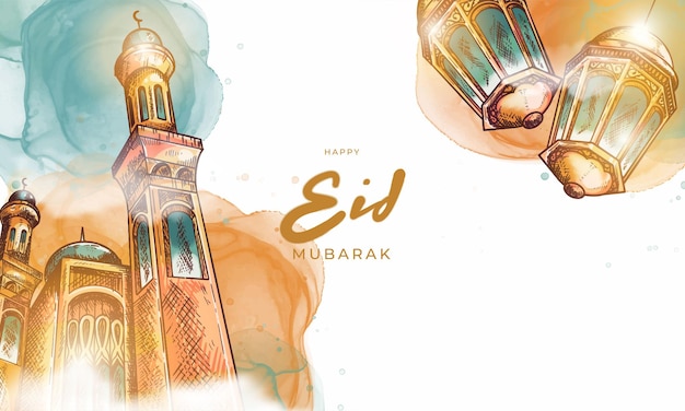 Hand drawn eid alfitr eid mubarak illustration