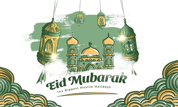 Hand Drawn Eid Mubarak Illustration Background