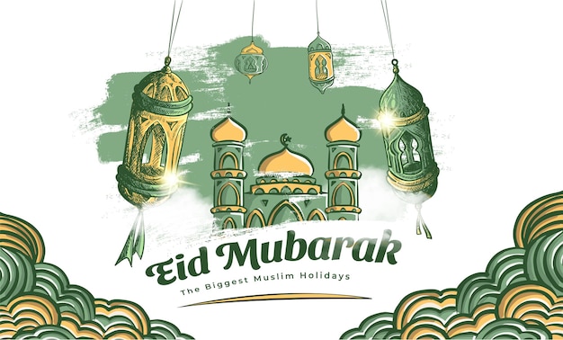 Hand Drawn Eid Mubarak Illustration Background