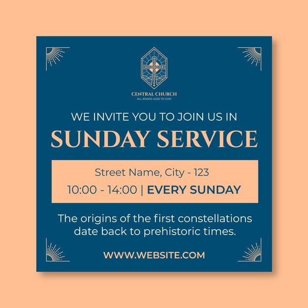 Hand drawn elegant central church sunday service invitation