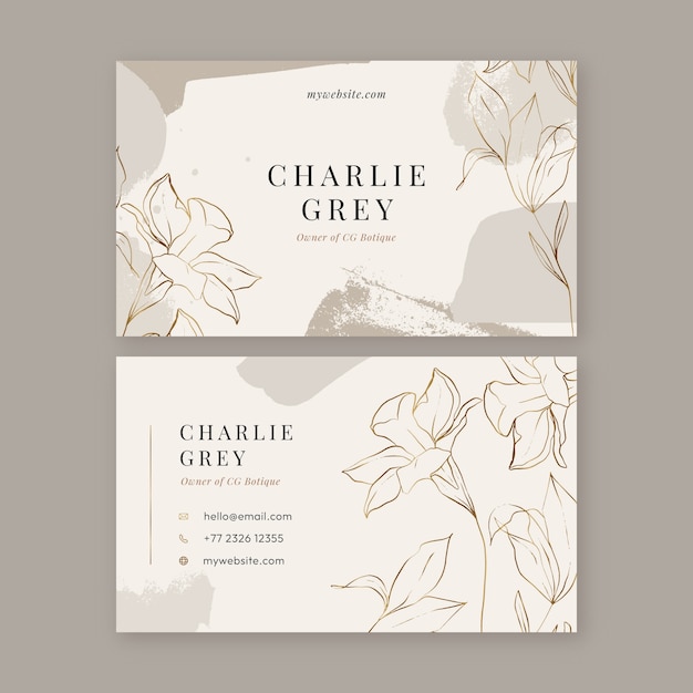 Hand drawn elegant double-sided horizontal business card template