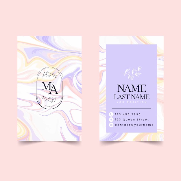 Hand drawn elegant double-sided vertical business card template