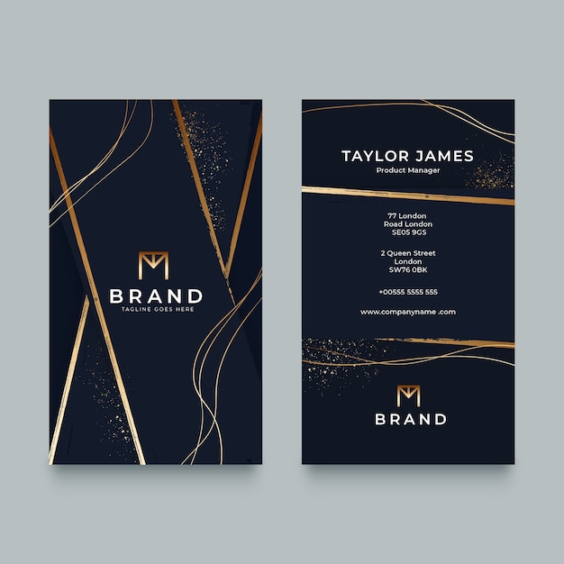 Hand drawn elegant double-sided vertical business card template