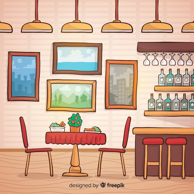 Free Vector hand drawn elegant restaurant interior