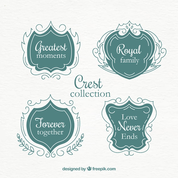 Free Vector  hand drawn elegant vintage shields set