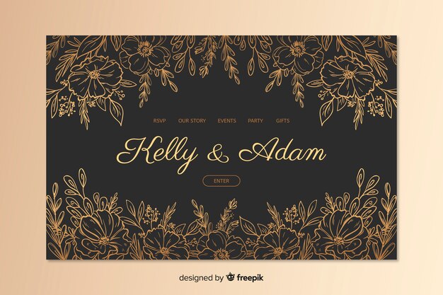 Hand drawn elegant wedding landing page template