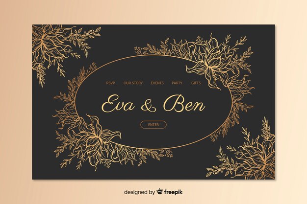 Hand drawn elegant wedding landing page template