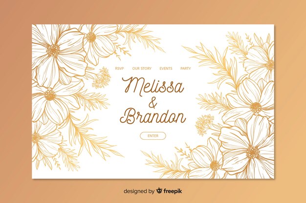 Hand drawn elegant wedding landing page template