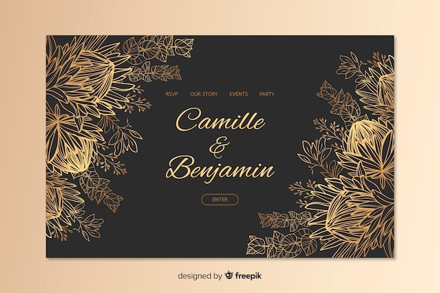 Hand drawn elegant wedding landing page template