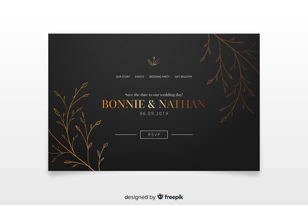 Hand drawn elegant wedding landing page template