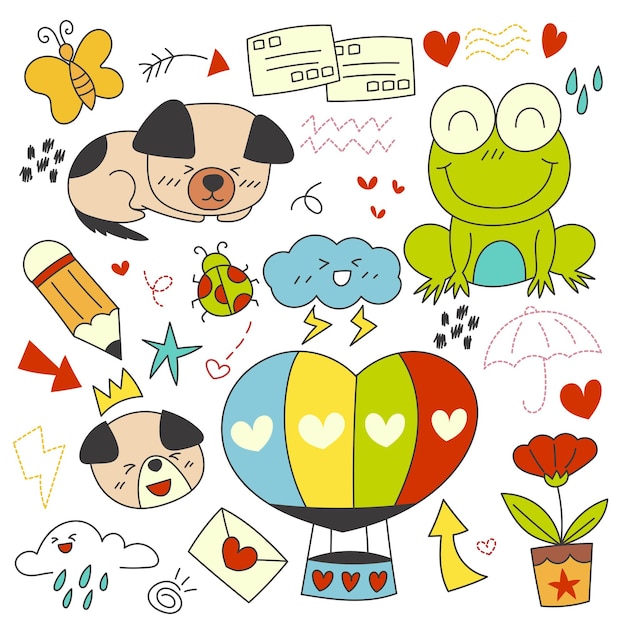 Hand drawn elements of character, animal and vector element.