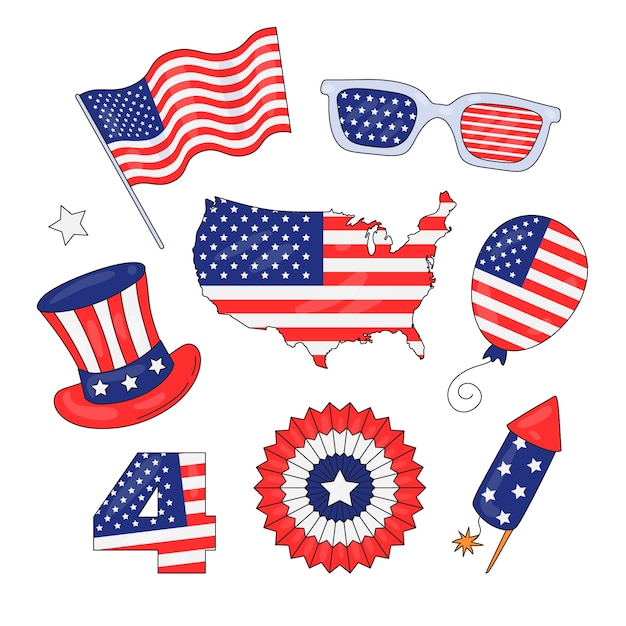 Free Vector hand drawn elements collection for american 4th of july celebration