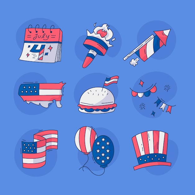 Free vector hand drawn elements collection for american 4th of july celebration