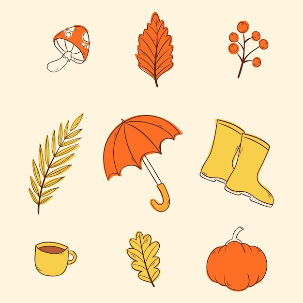 Free Vector hand drawn elements collection for autumn celebration