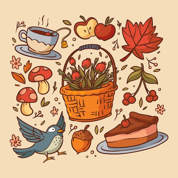 Free vector hand drawn elements collection for autumn celebration