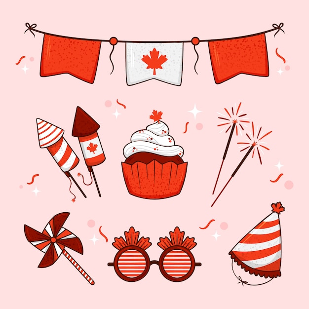 Free Vector hand drawn elements collection for canada day celebration