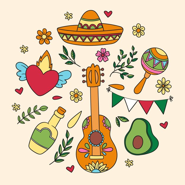 Hand drawn elements collection for cinco de mayo celebration