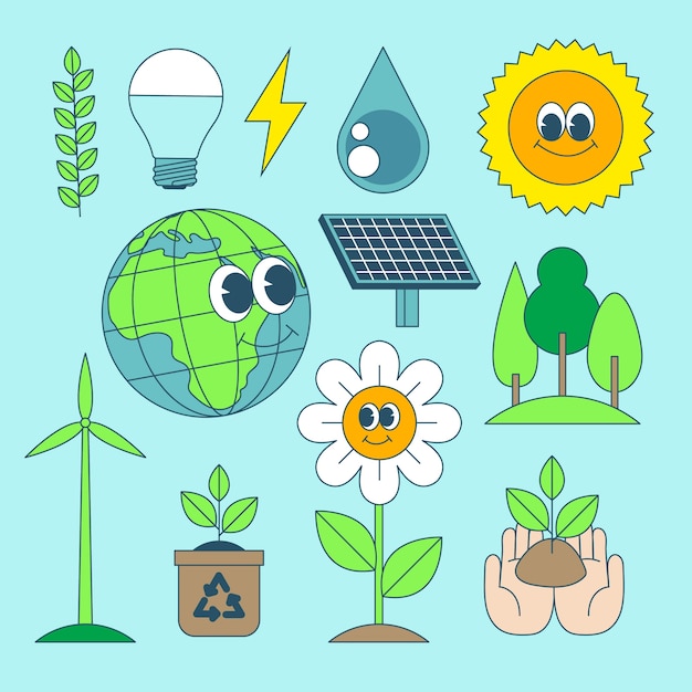 Free Vector hand drawn elements collection for earth day celebration