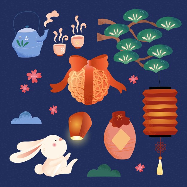 Hand drawn elements collection for mid-autumn festival celebration