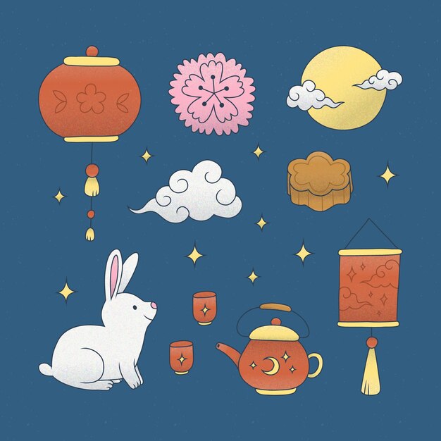 Free Vector hand drawn elements collection for mid-autumn festival celebration