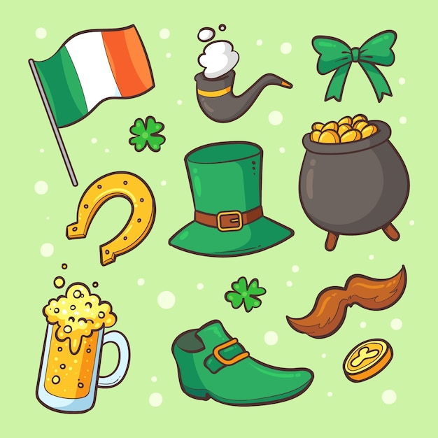 Hand drawn elements collection for st patrick's day celebration