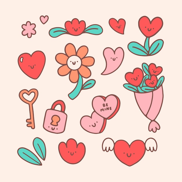 Hand drawn elements collection for valentine's day celebration