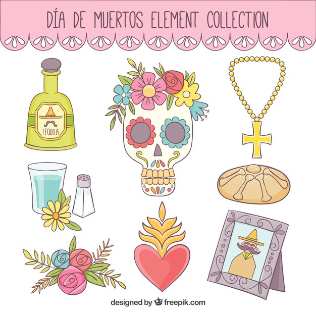 Hand-drawn elements for day of the dead