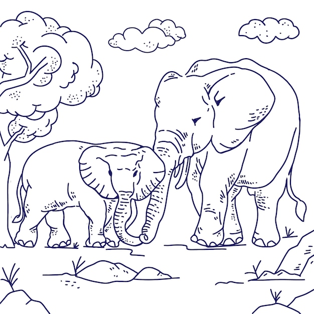 Free Vector hand drawn elephant outline illustration