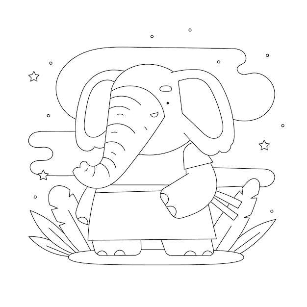 Hand drawn elephant outline illustration