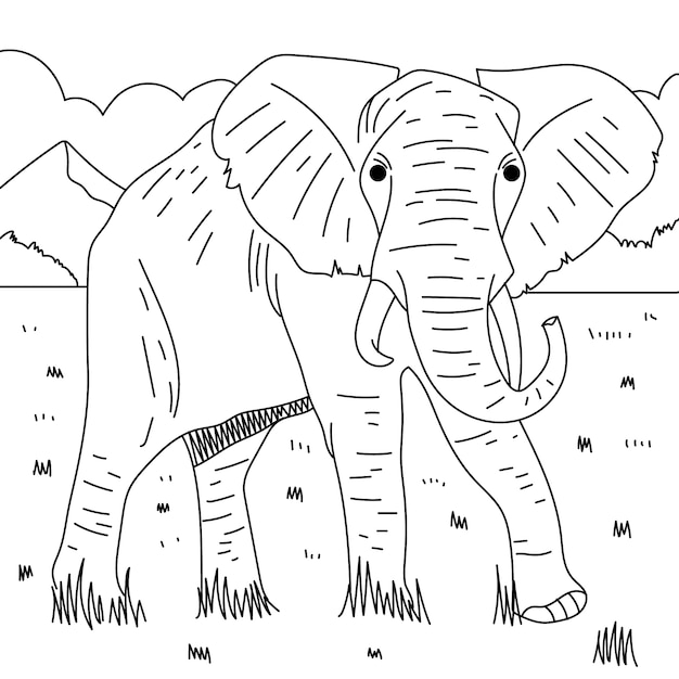 Hand drawn elephant outline illustration