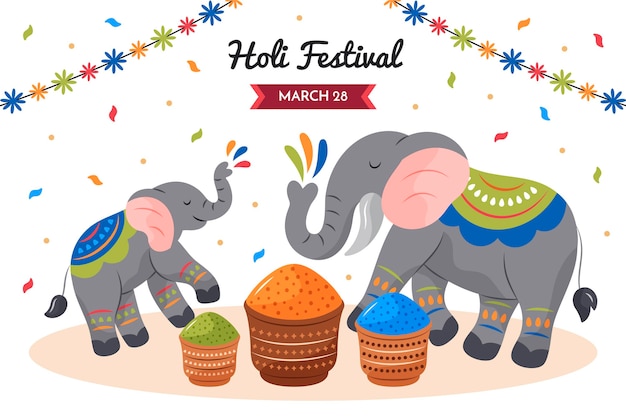 Free Vector hand drawn elephants holi festival