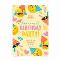 Free vector hand drawn emoji birthday invitation template